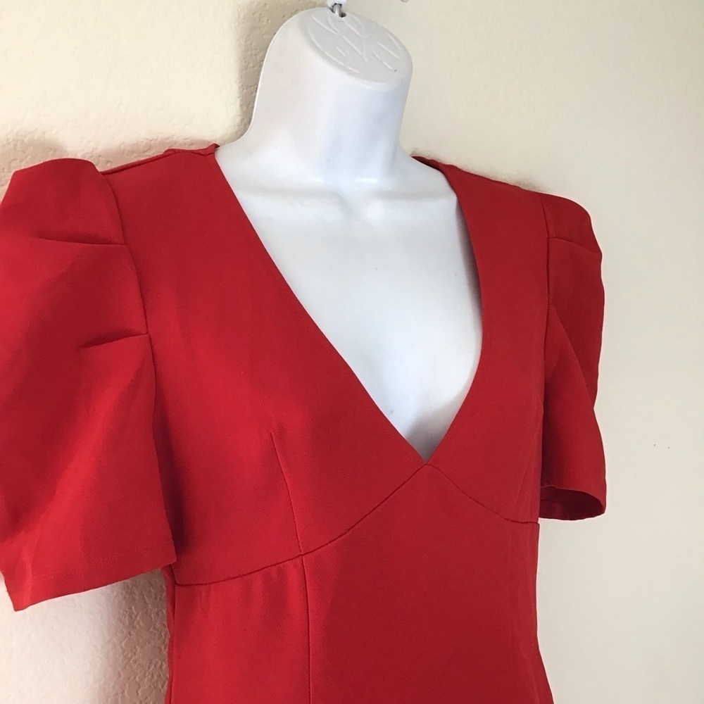 Forever 21 Red Puff Sleeve Mini Dress Short Sleeve V-Neck Party Dress Size Med - Picture 3 of 15
